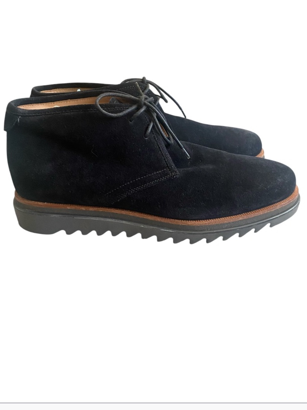 Salvatore Ferragamo Black Suede Chukka Boots with Serrated Lug Sole